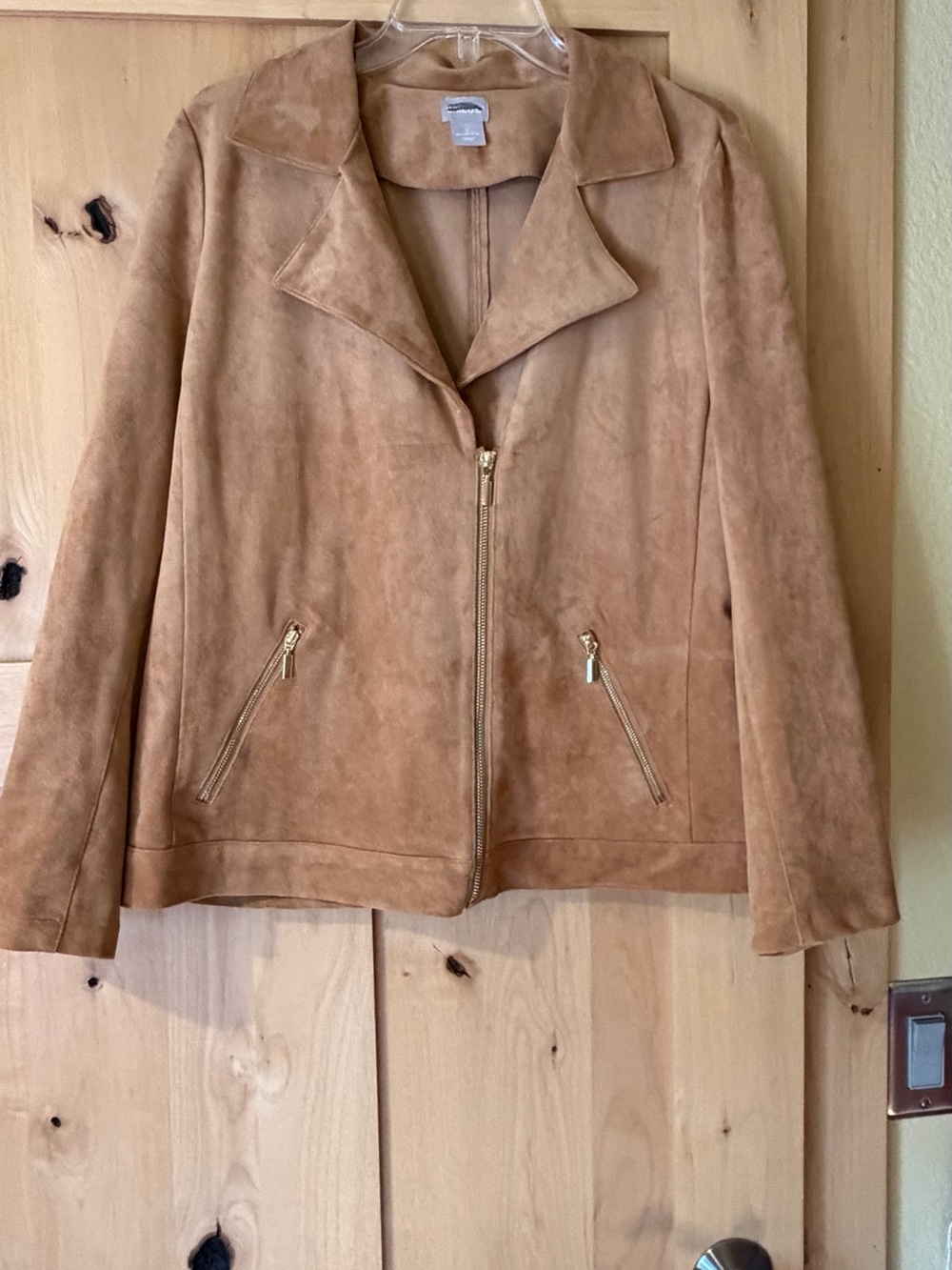 Chico’s tan faux suede moto jacket 2